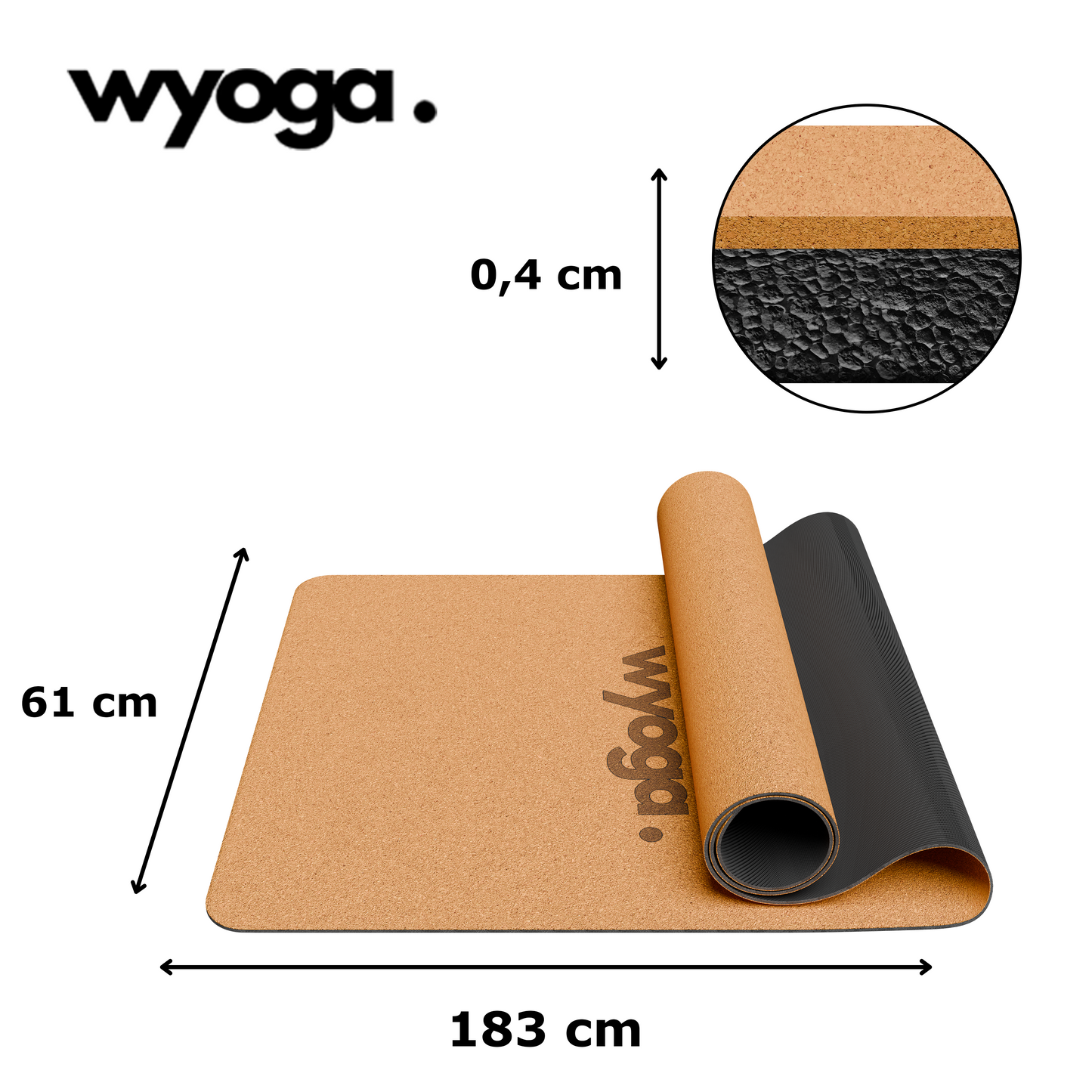 🌱 Nachhaltige Yogamatte Kork 183 x 61 cm