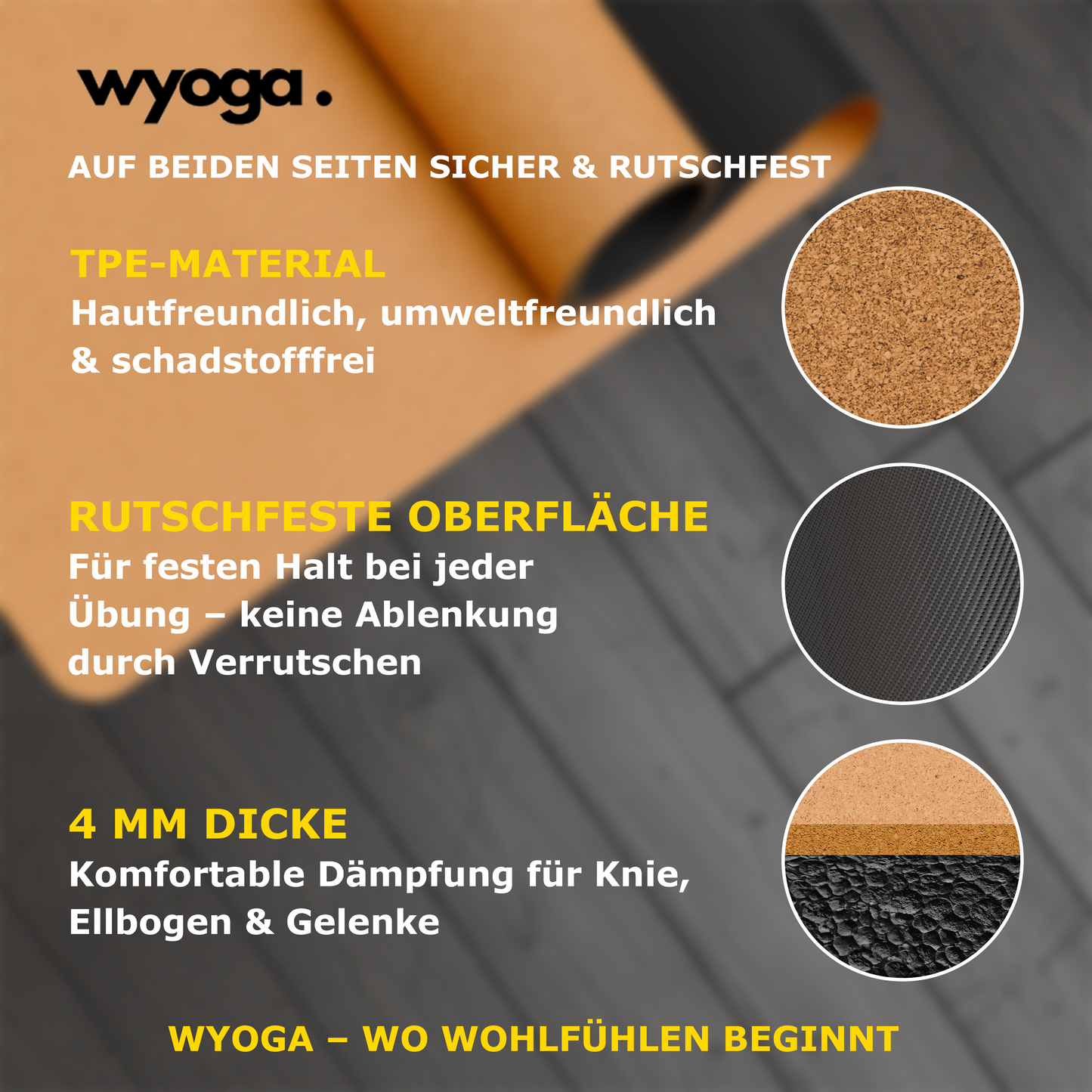 🌱 Nachhaltige Yogamatte Kork 183 x 61 cm